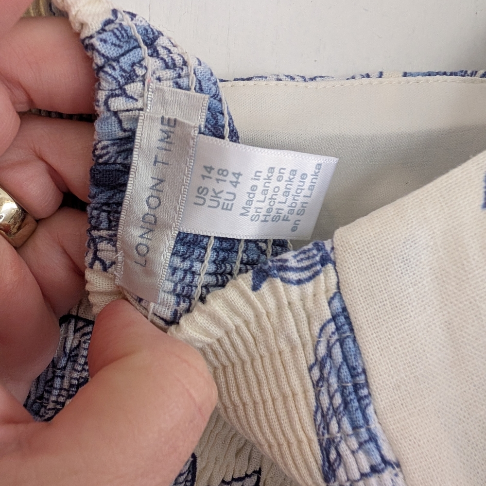 Floral Blue and White Women's Smocked Dress 14 - Picture 5 of 12